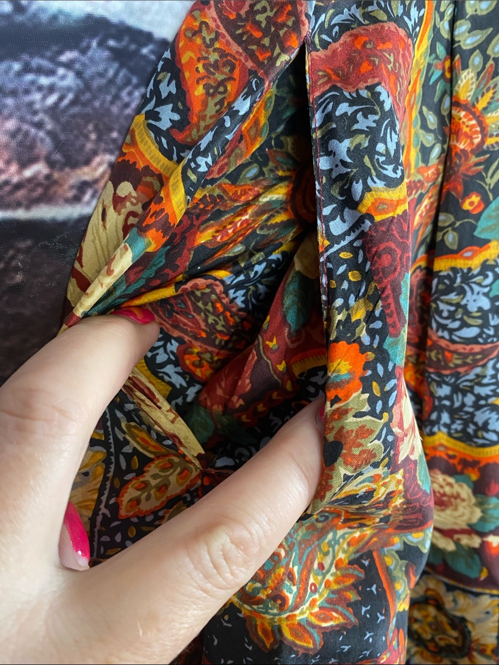 Vintage 100% Silk Patchwork Floral Multi Colour Boho Midi Skirt Sz M - Picture 7 of 11